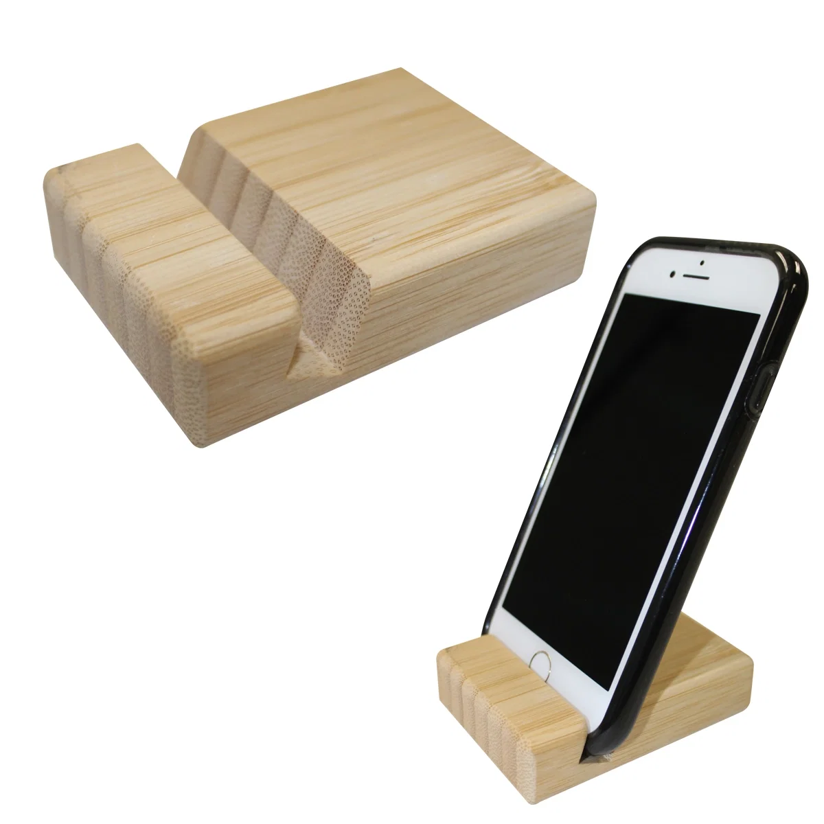 Angled groove that holds a phone upright on a desk