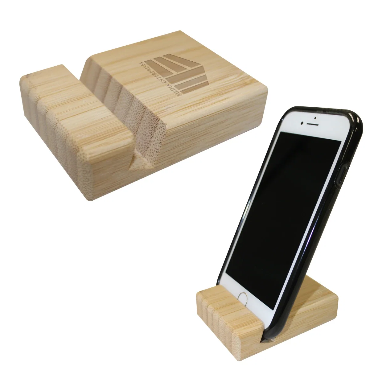 Natural bamboo grain visible across the small desk accessory