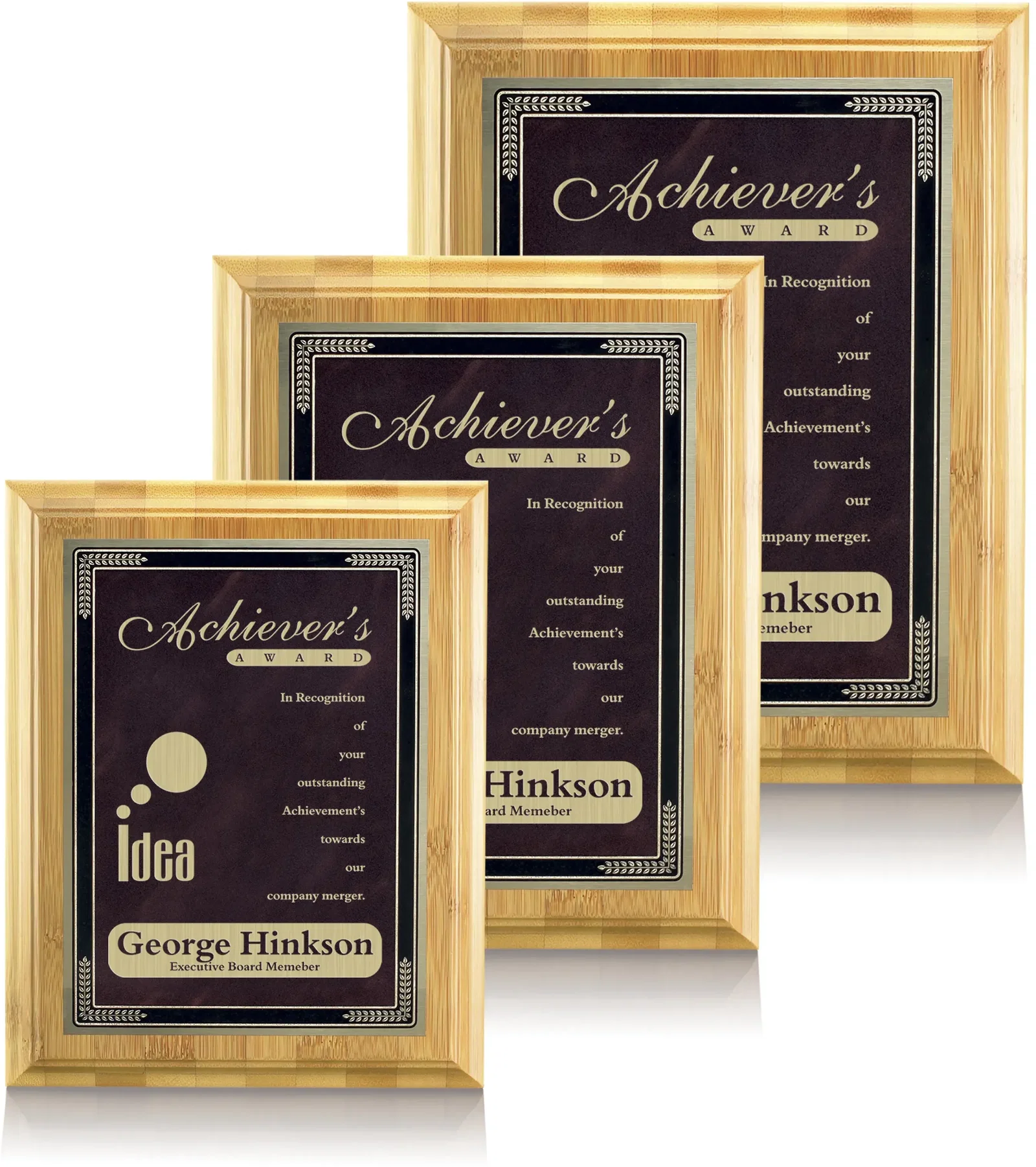 Custom Bamboo/Cardinal Plaque, in burgundy for employee recognition