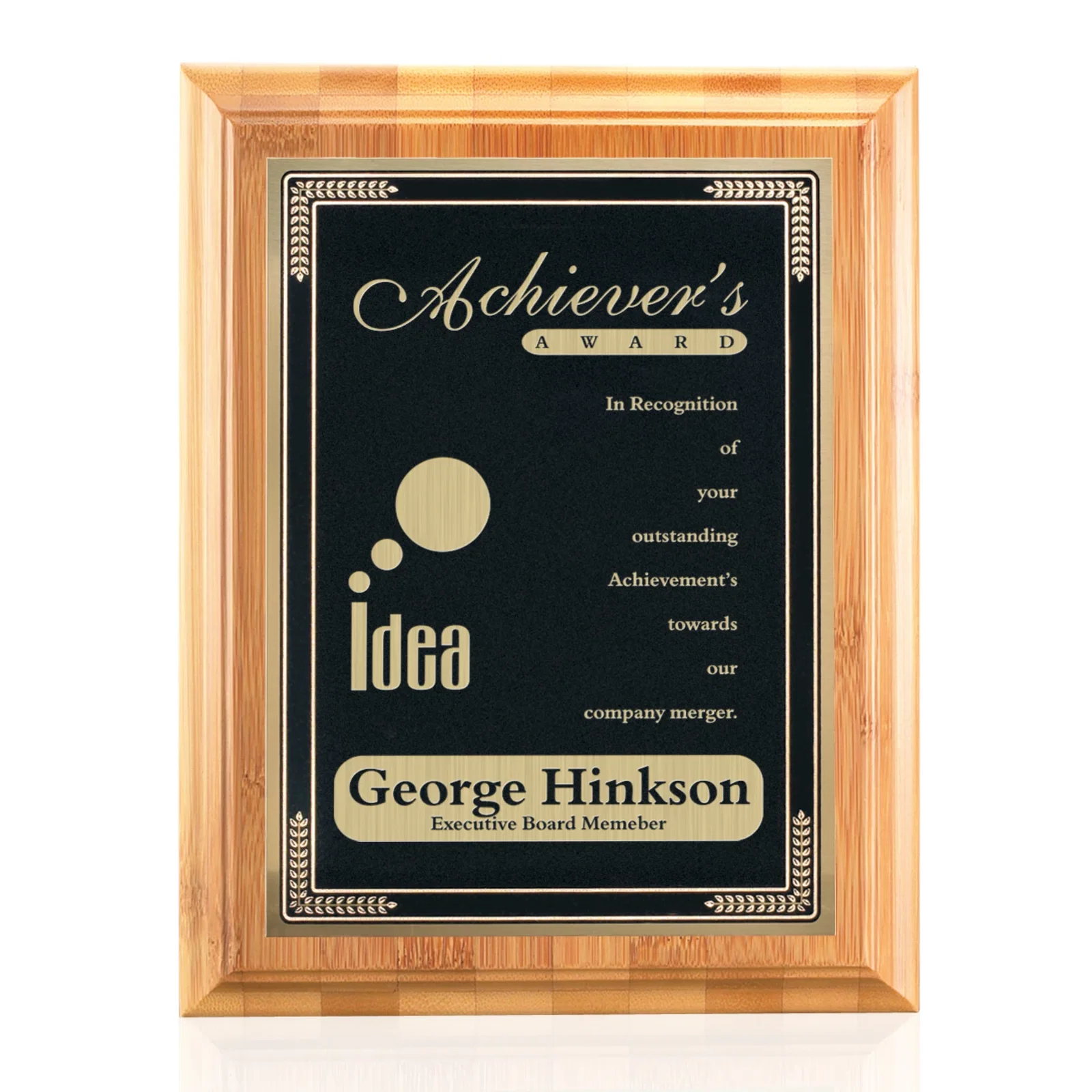 Personalized Bamboo/Cardinal Plaque for sales achievement awards