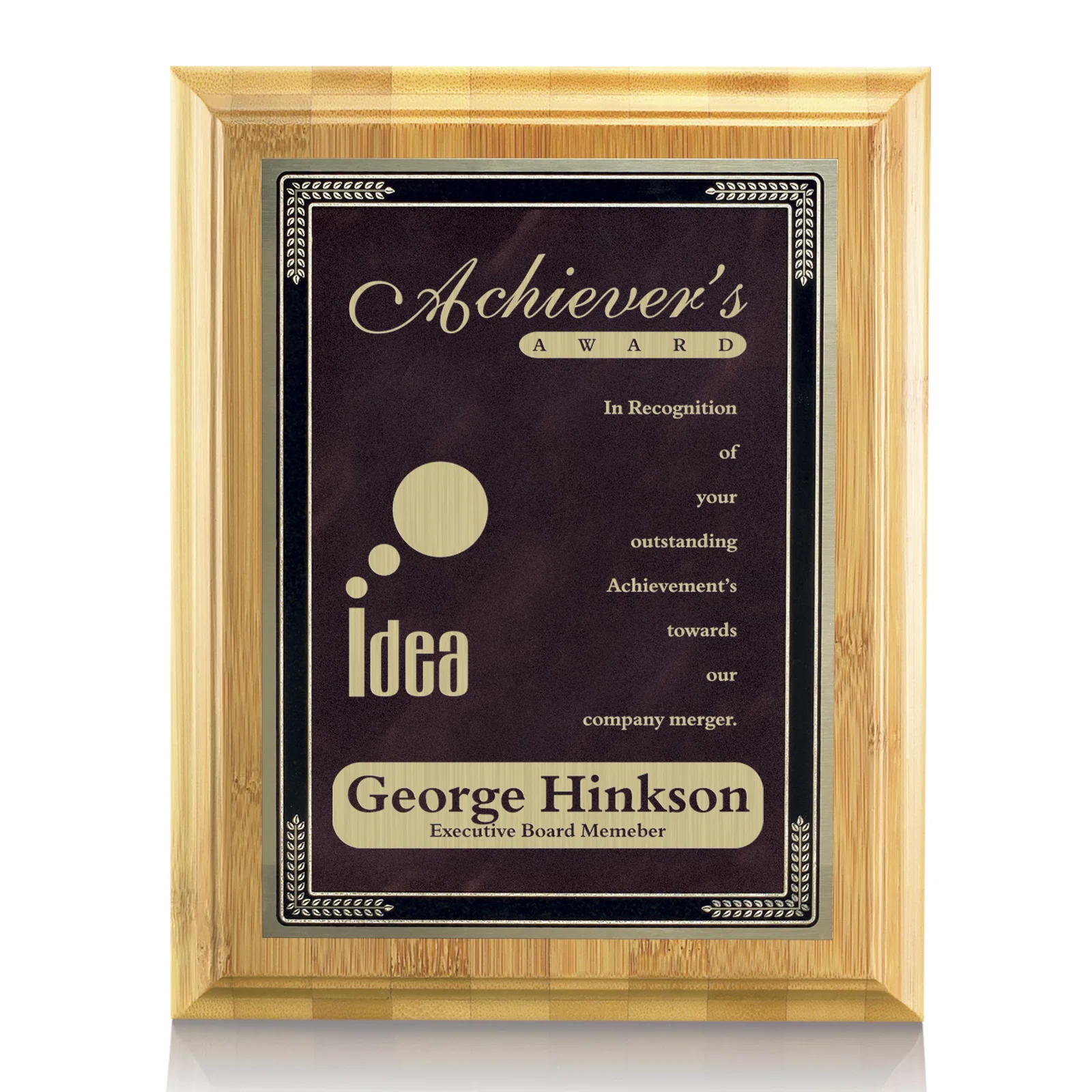 Custom Bamboo/Cardinal Plaque for sales achievement awards