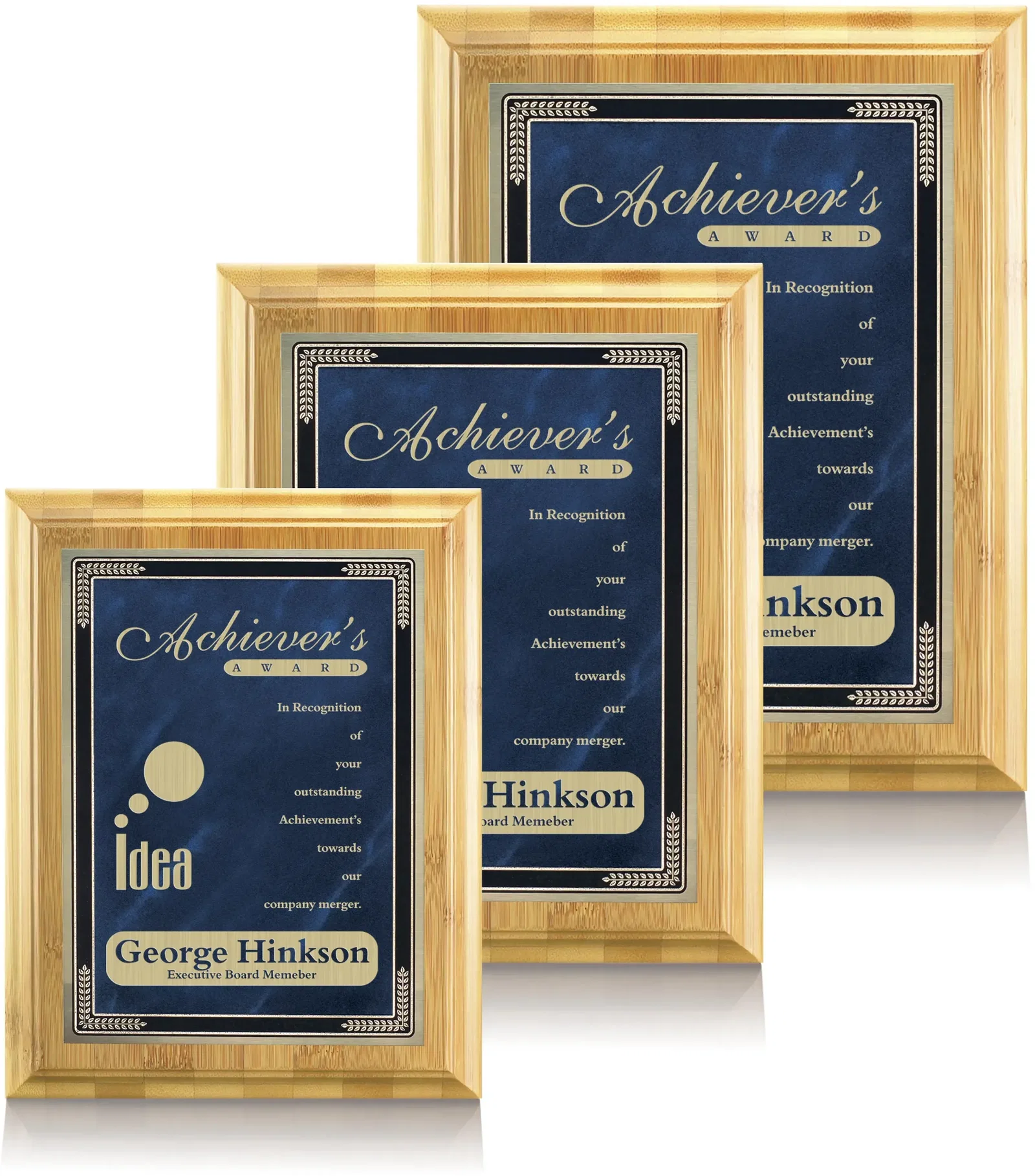 Custom Bamboo/Cardinal Plaque, in blue for safety achievement programs
