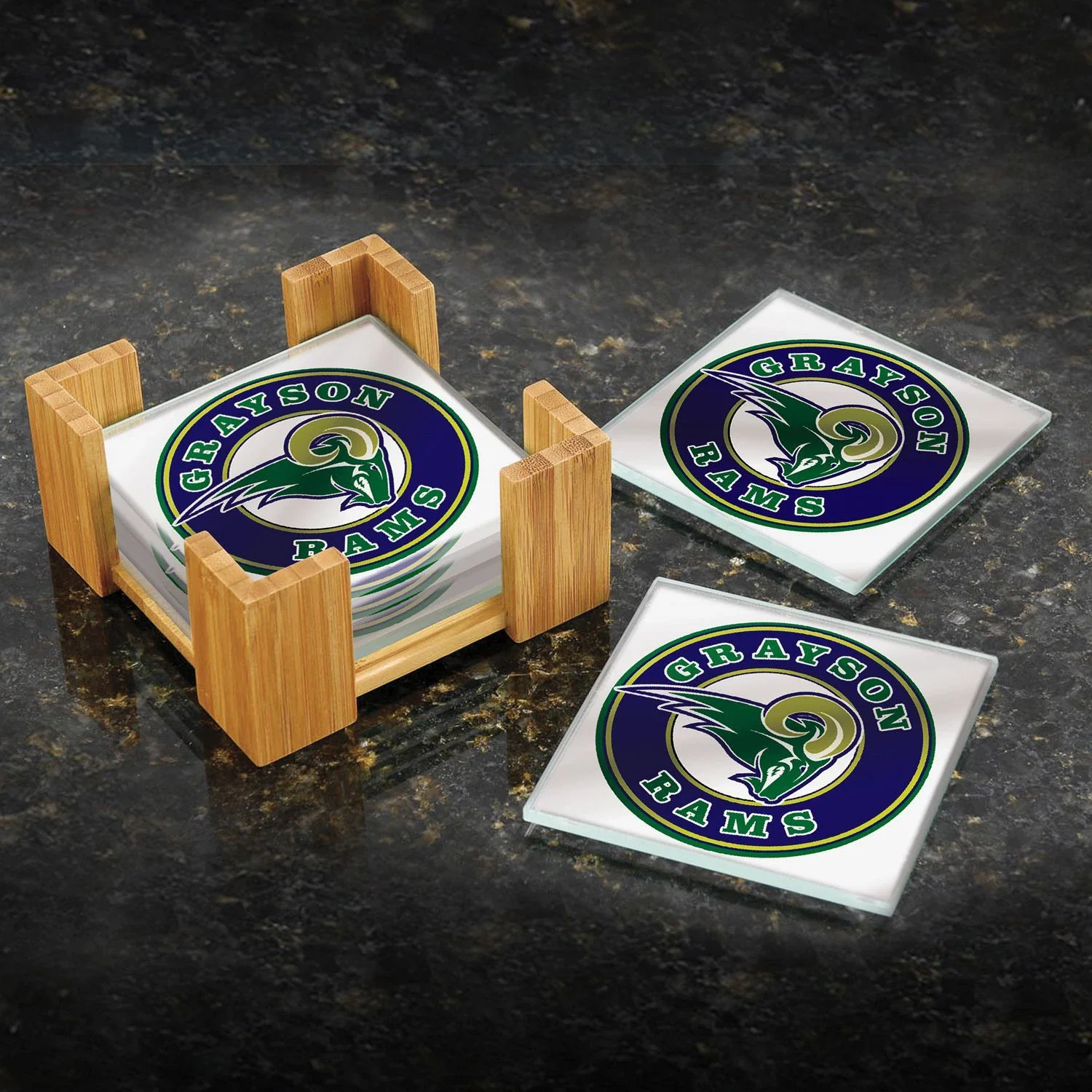 Customized Bamboo Coaster Set — Clear — view 2