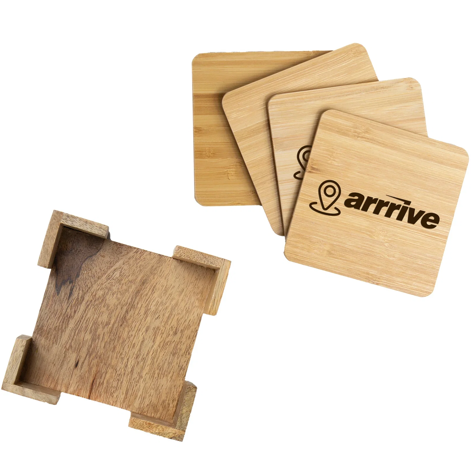 Bamboo Coasters: 4 Pc. Square Set with Stand — view 2