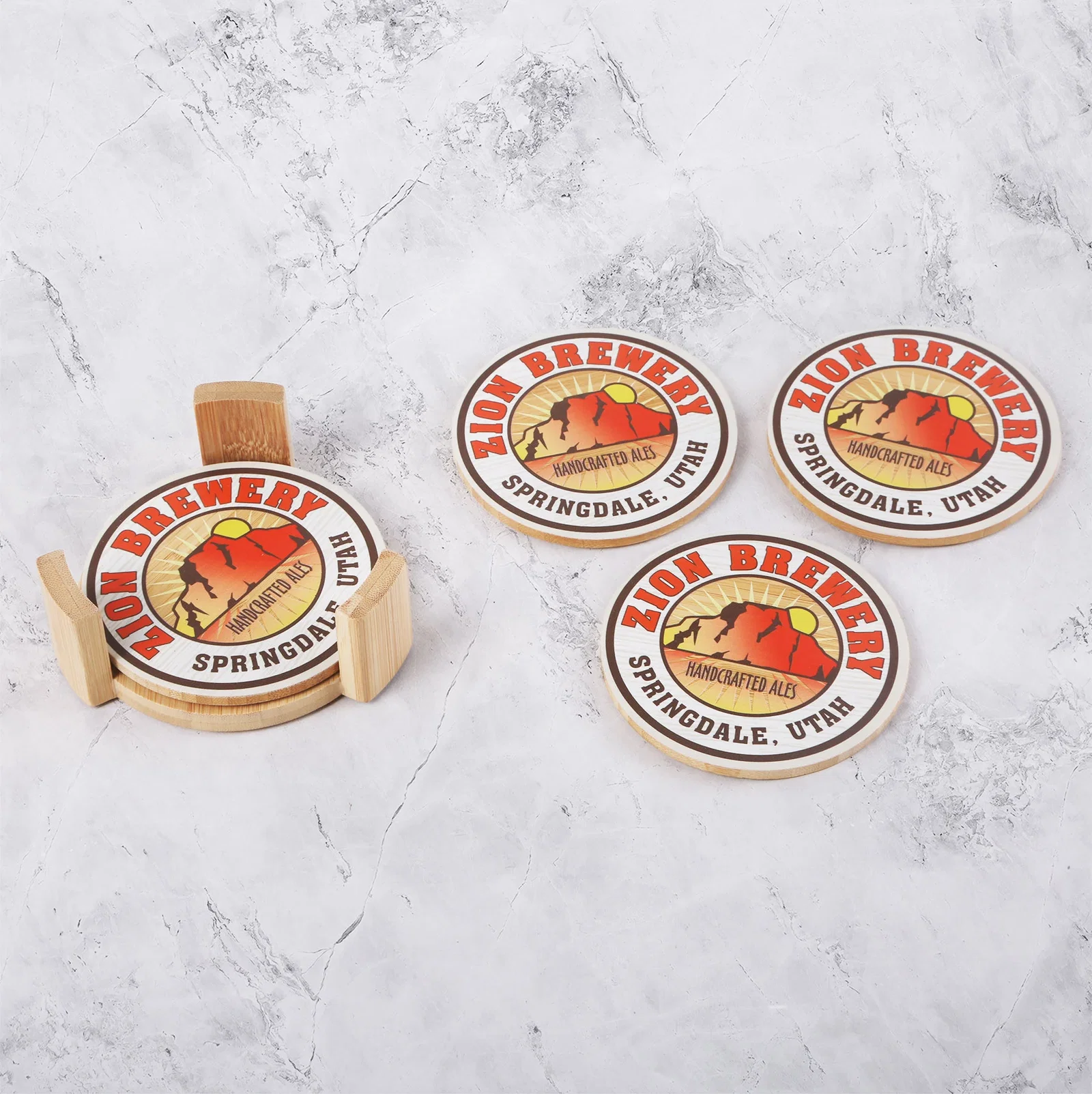 Bamboo Coasters: 4 Piece Round Set with Wood Stand — view 2
