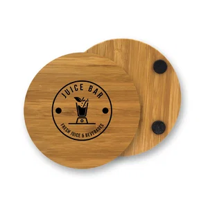 Bamboo Drink Coaster, Round 3 7/8" Diameter, Protective Foam Feet