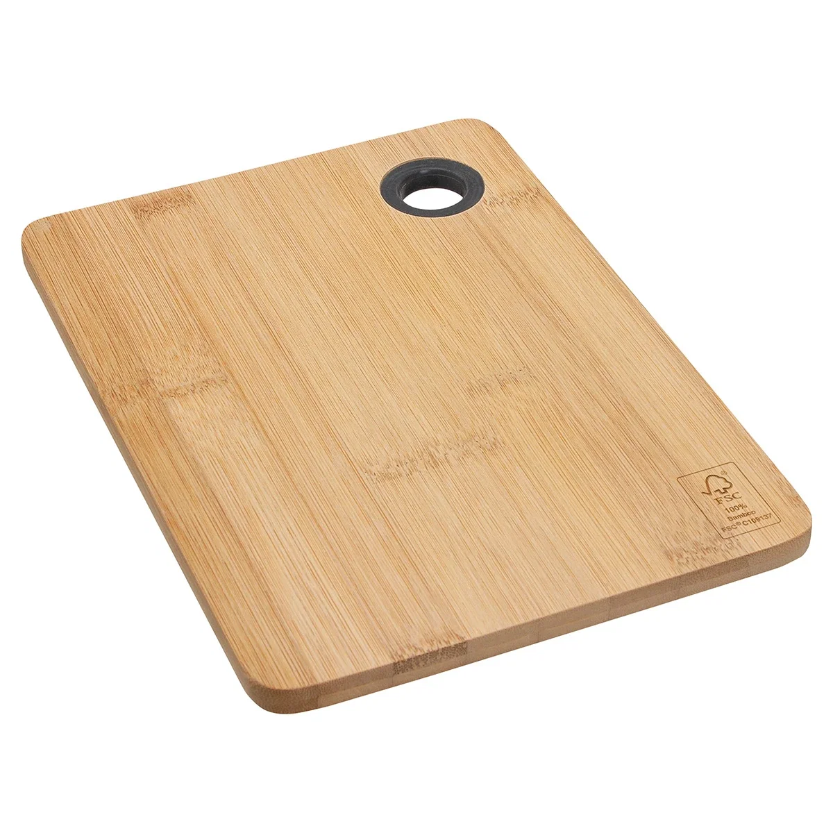 Close-up of the custom Bamboo Cutting Board's logo imprint area