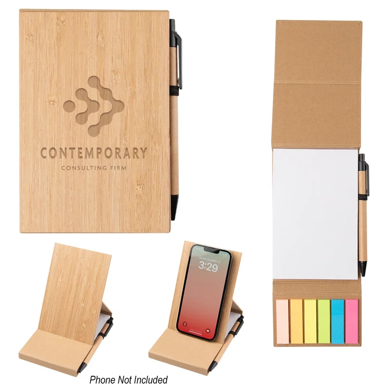 Bamboo Desk Jotter With Phone Stand — view 5