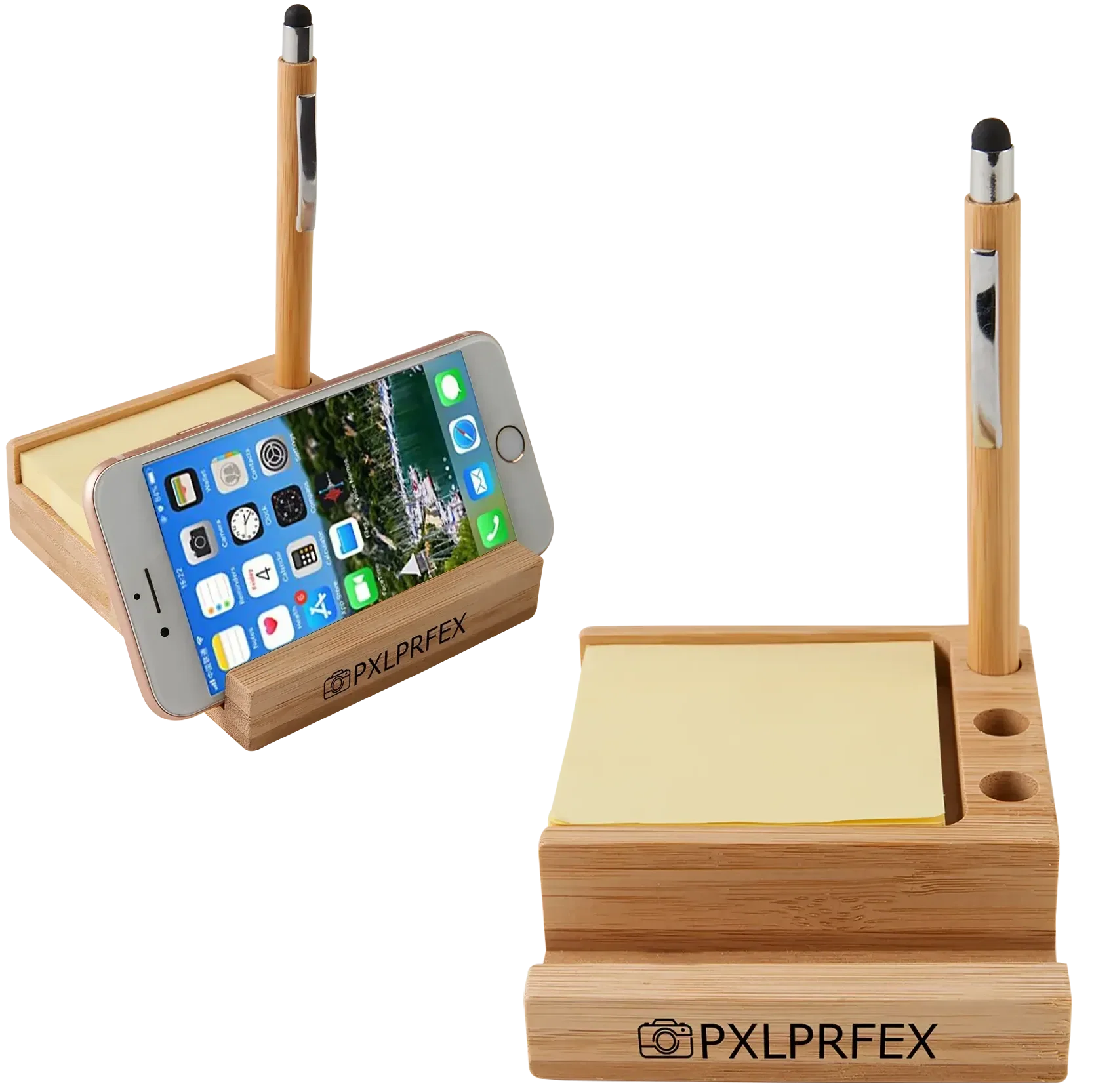 Personalized Bamboo Desk Organizer with Phone Holder.
