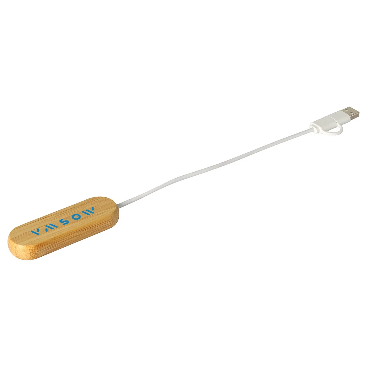 Close-up of the custom logo imprint area on the Bamboo USB Hub