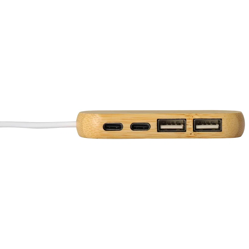 Bamboo Dual Port USB & Type-C Hub connected to a laptop, in-use shot