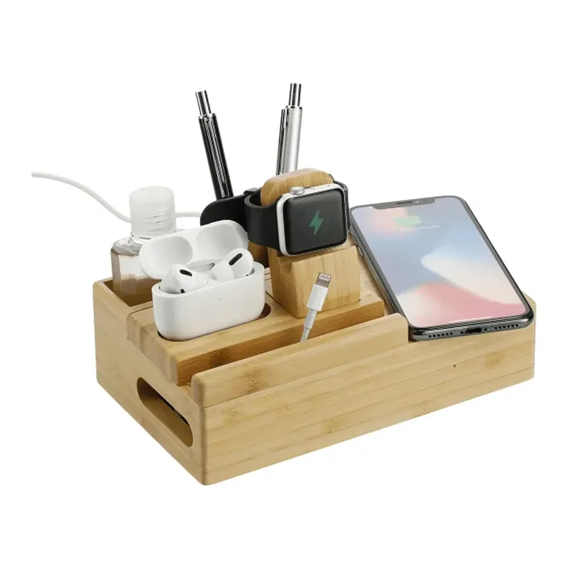 Custom Bamboo Wireless Charging Dock Station — view 4