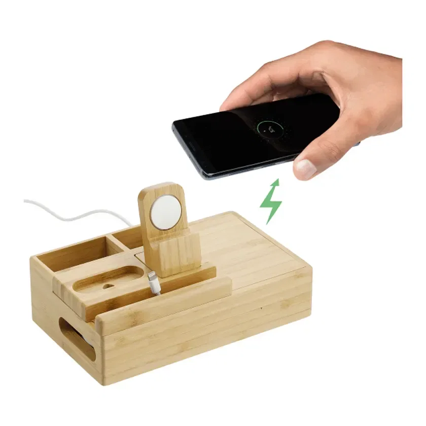 Bamboo Wireless Charging Dock Station in use