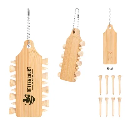 Bamboo golf tee set attached to a keychain