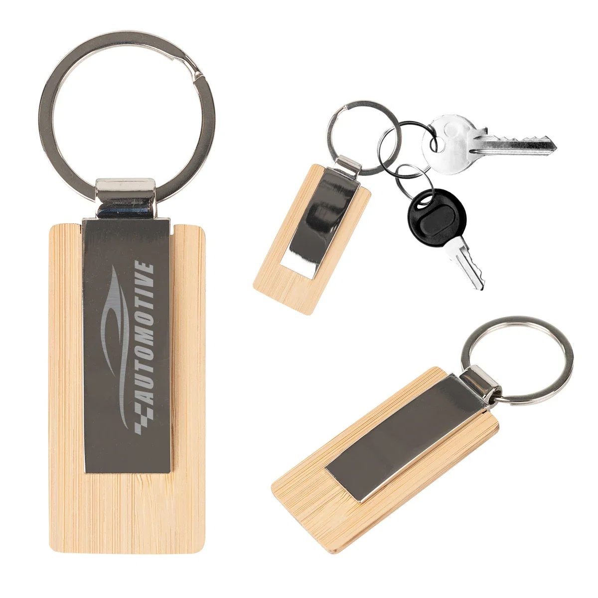 Hanging from keys held in an open palm