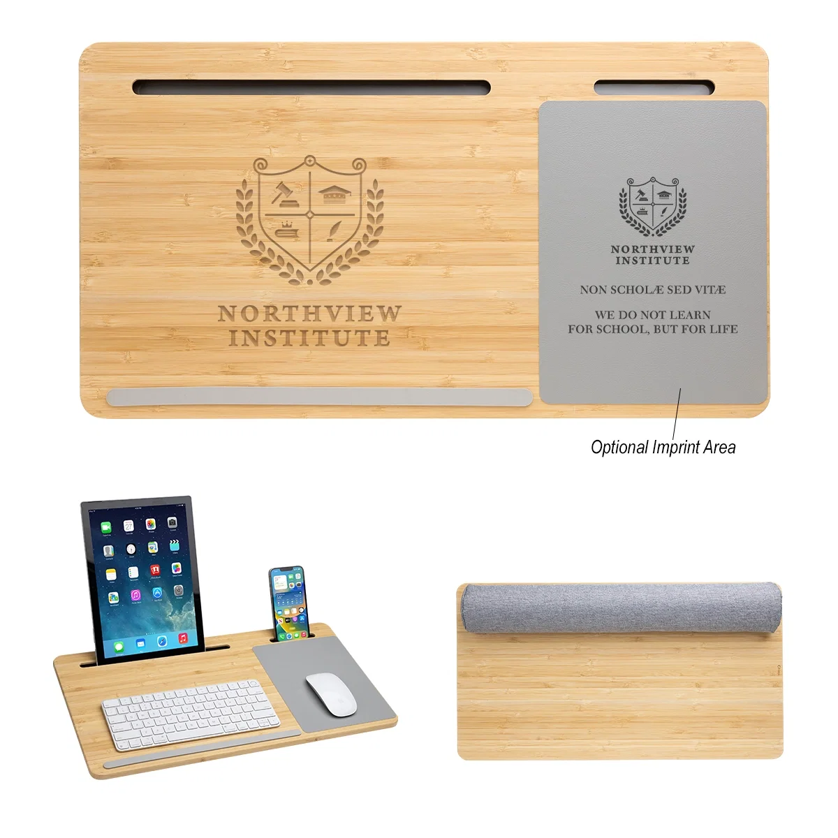 Bamboo laptop desk measuring twenty-two inches wide