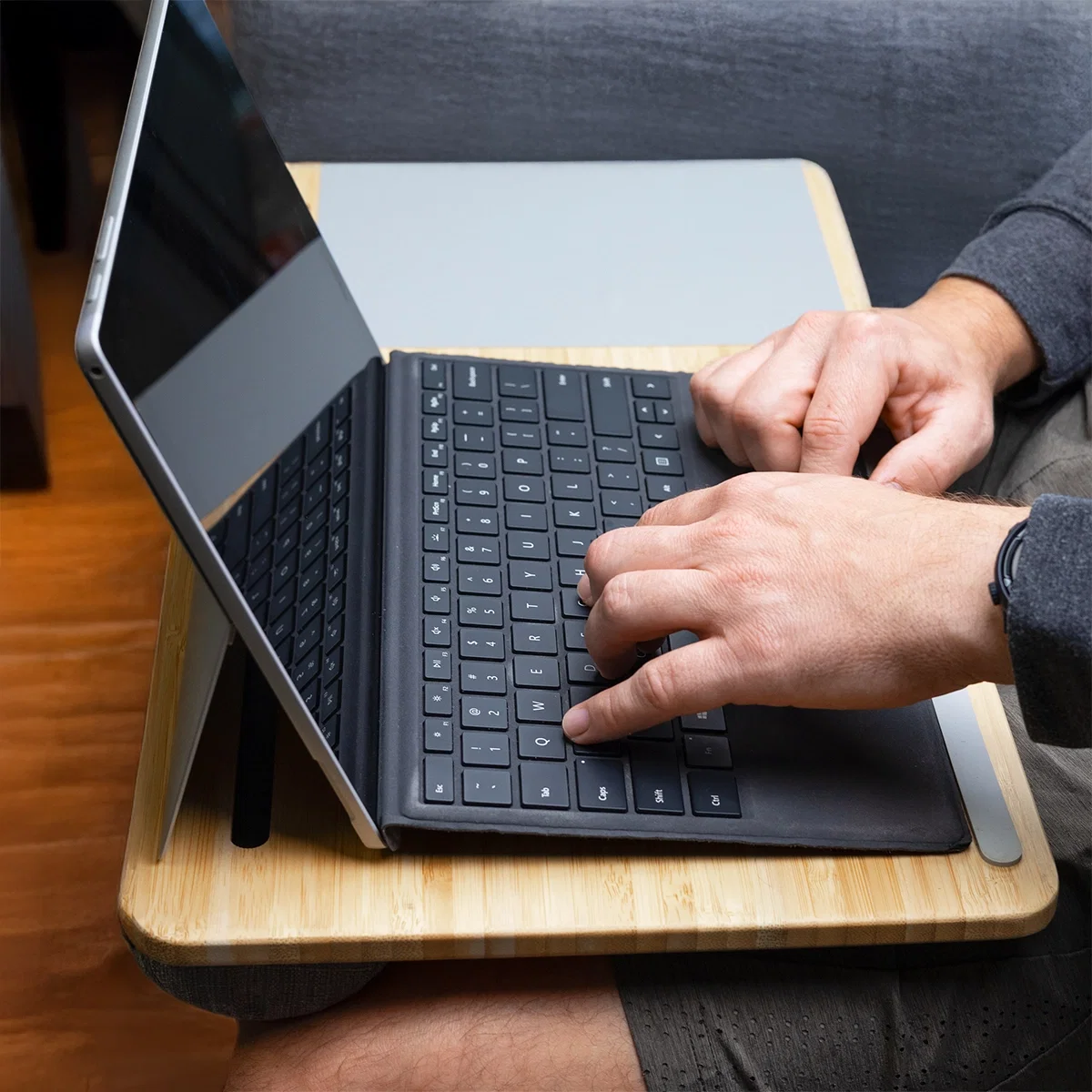 Bamboo Laptop Desk in use