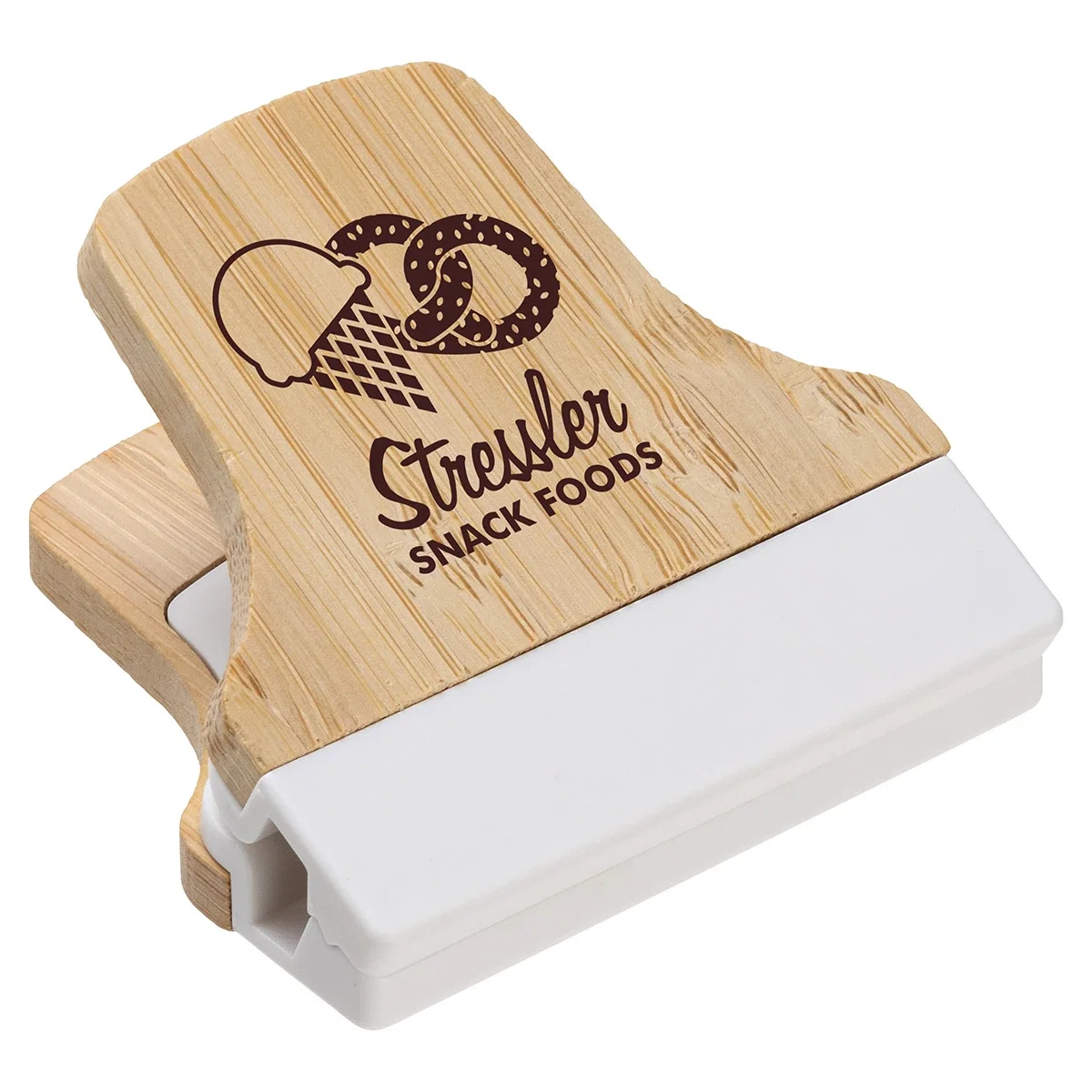 Bamboo Magnetic Power Clip shown with a different sample logo imprint