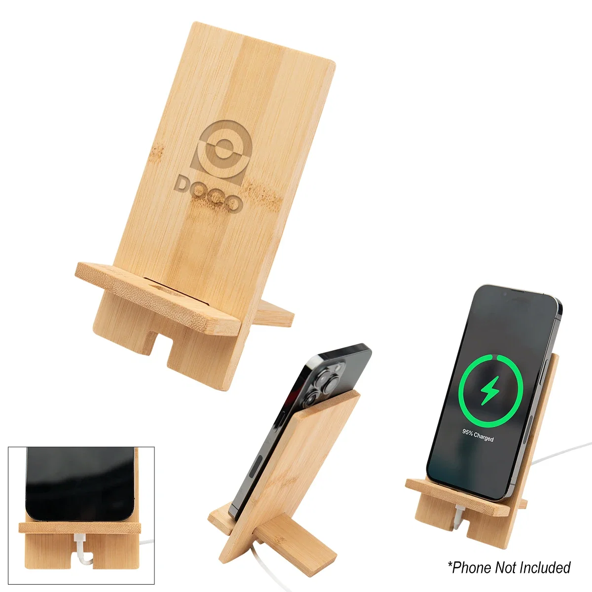 Natural bamboo grain across the front of the stand