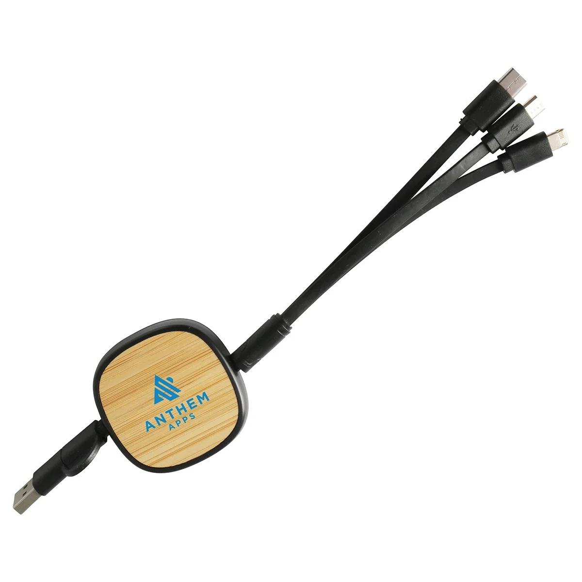 Close-up of the Bamboo Retractable 3-in-1 Charging Cable's dual input connector ends