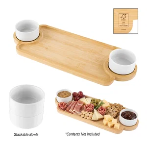 Bamboo Serving Tray With Porcelain Bowls