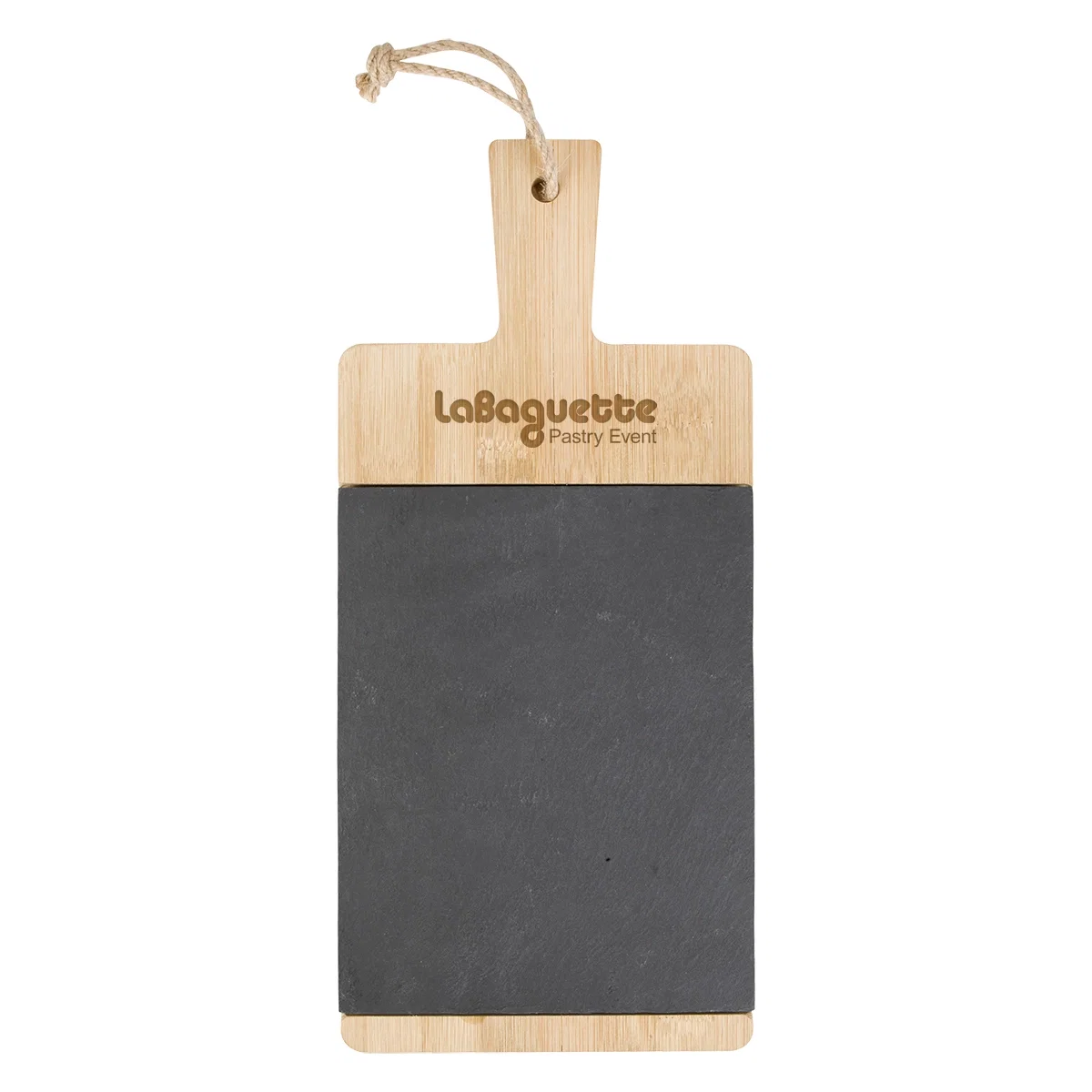 Bamboo cutting board with an inset slate serving panel