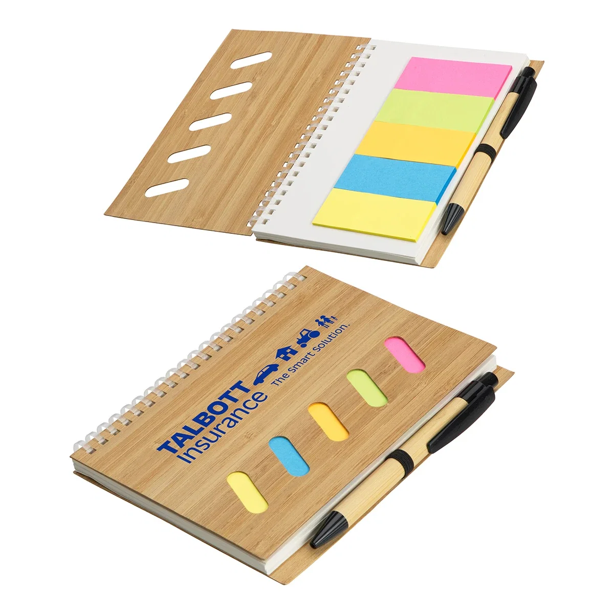 Custom Bamboo Soft Spiral Notebook, front view of the branded notebook cover