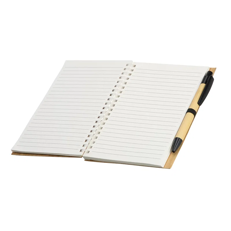 Bamboo Soft Spiral Notebook opened to show the lined pages and spiral binding