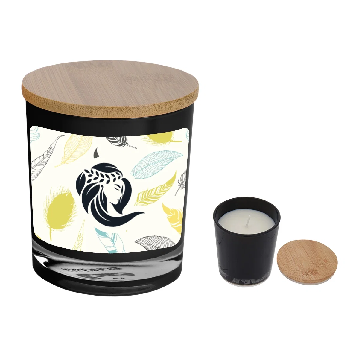 Full color label wrapped around the small three inch candle vessel