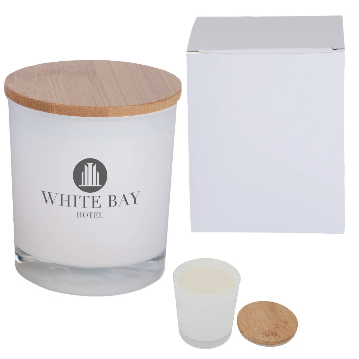 Black version of the soy candle and its printed box