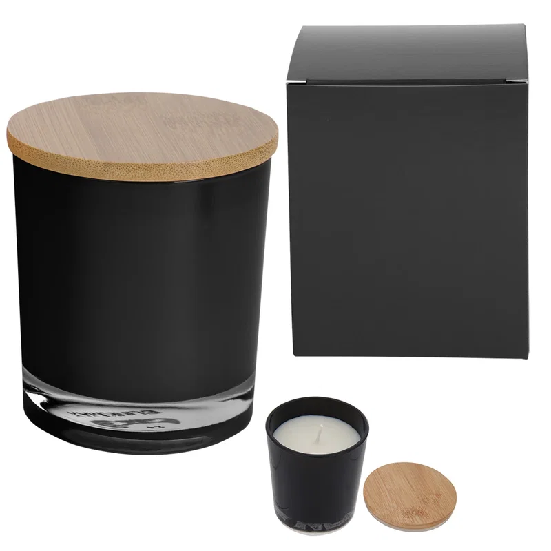 Gift box open with the candle nestled inside