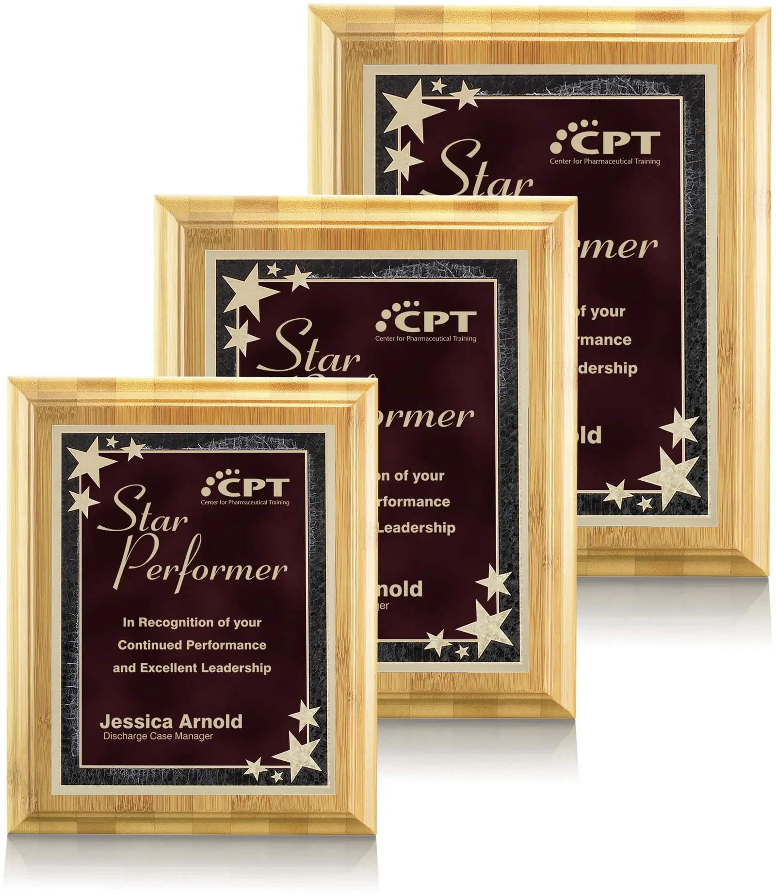 Custom Bamboo/Starburst Plaque, in red for employee recognition