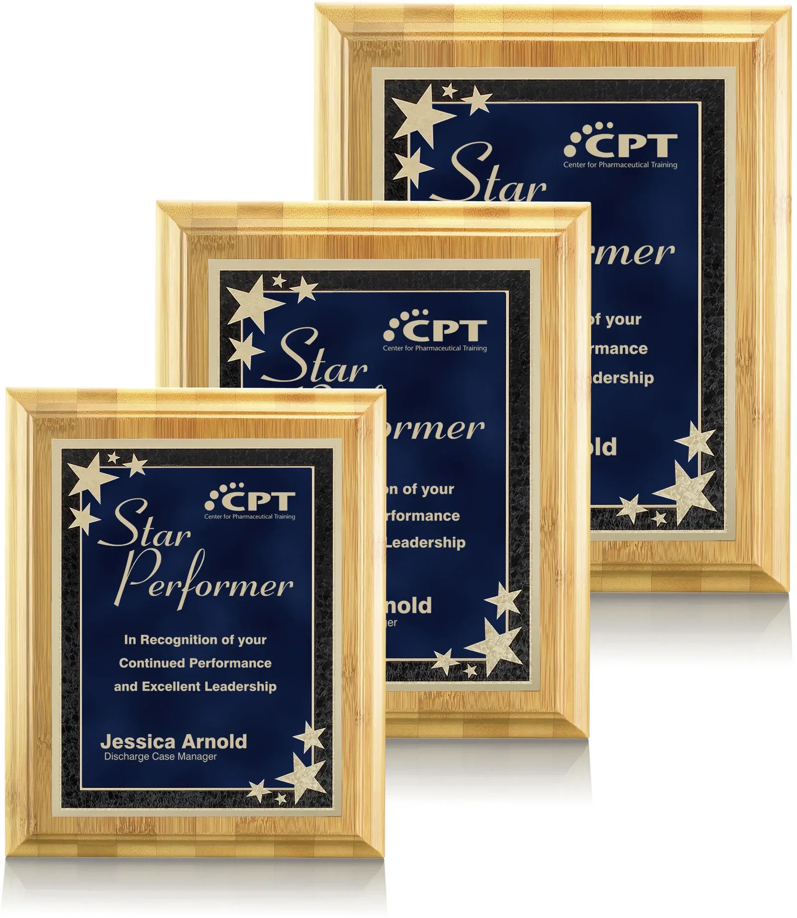 Custom Bamboo/Starburst Plaque, in blue for corporate award ceremonies
