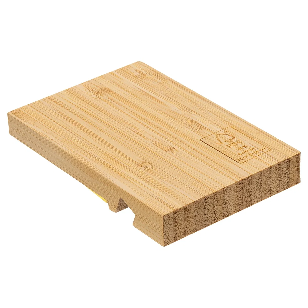 Side profile of the custom Bamboo Sticky Note Dispenser with Phone Holder