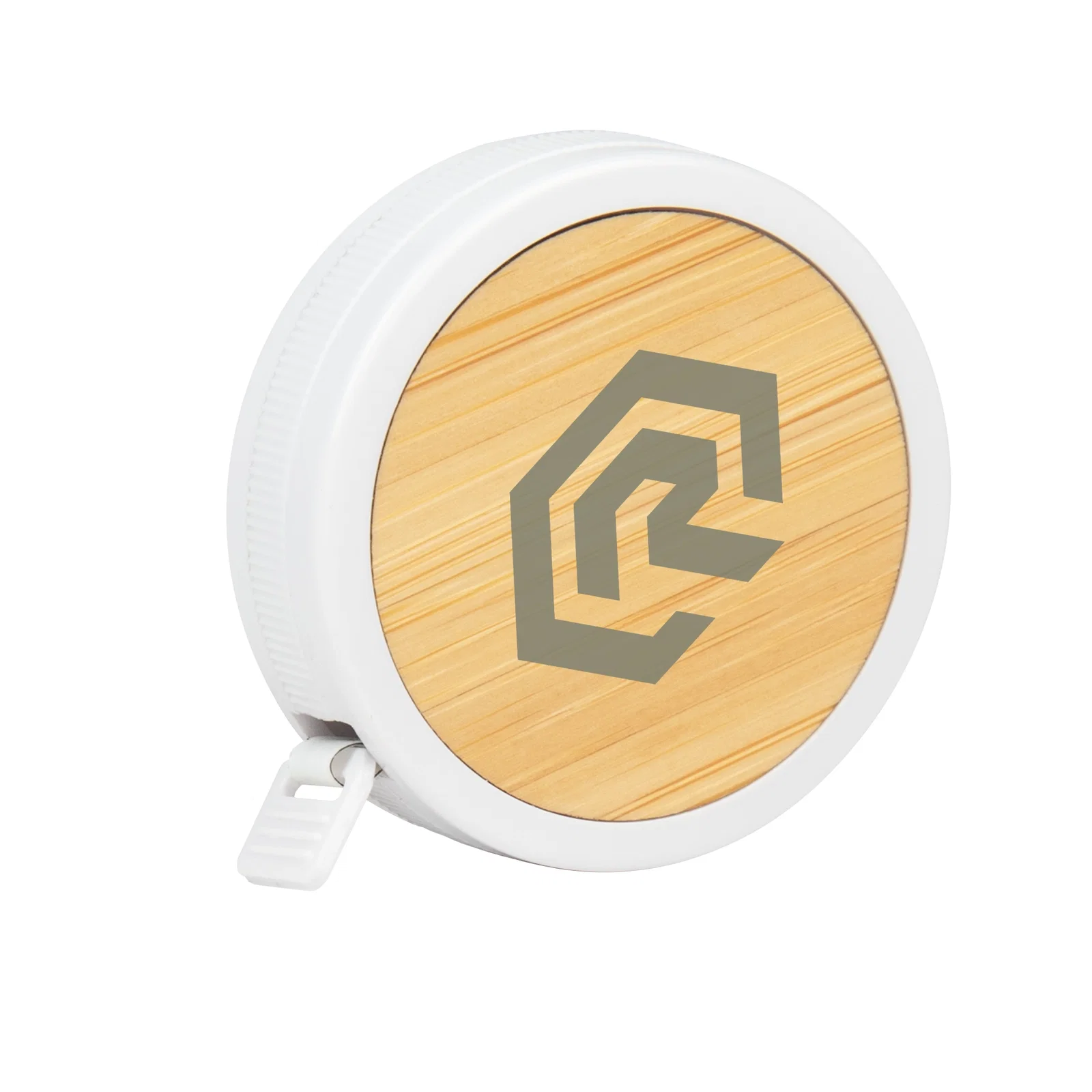 Bamboo tape measure with a round retractable case