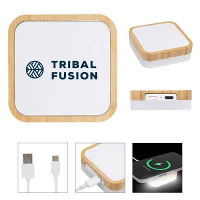 Bamboo night light that doubles as a wireless charging pad