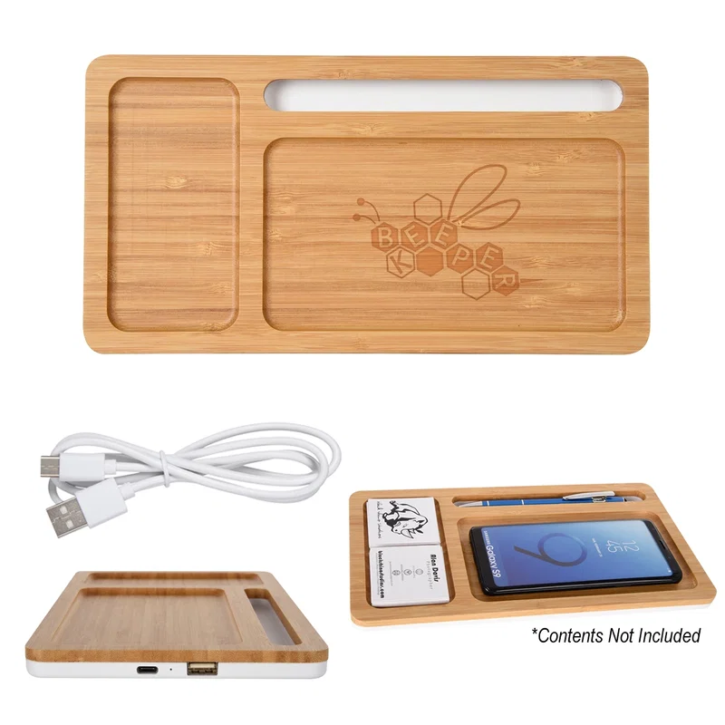 Bamboo Wireless Charging Pad Desktop Organizer — view 3