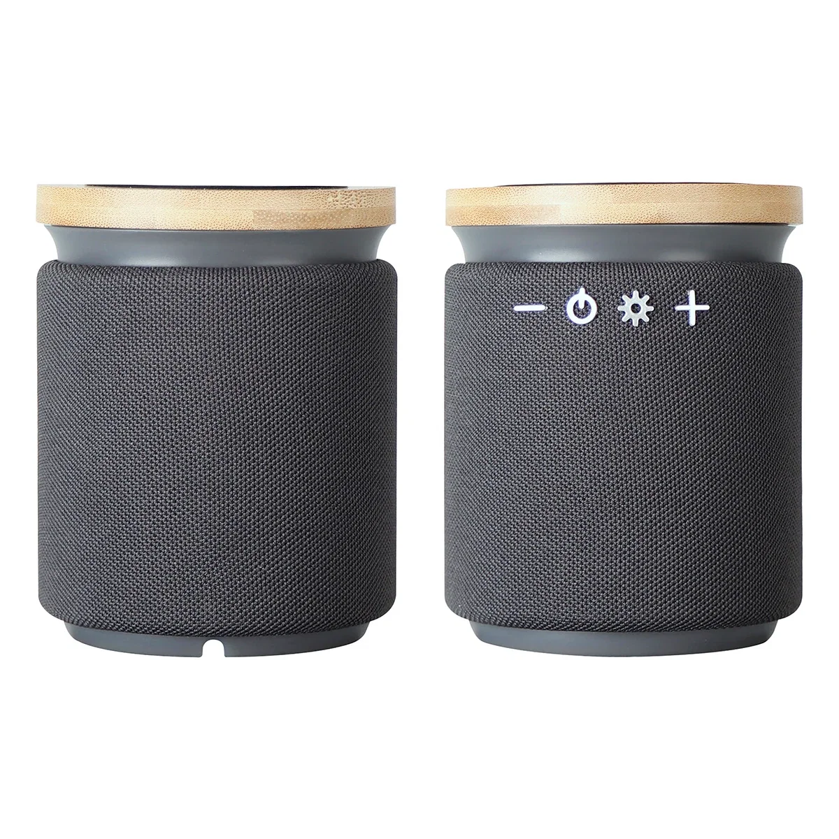 Bamboo Wireless Speaker & Charger charging a smartphone, promotional charger in use