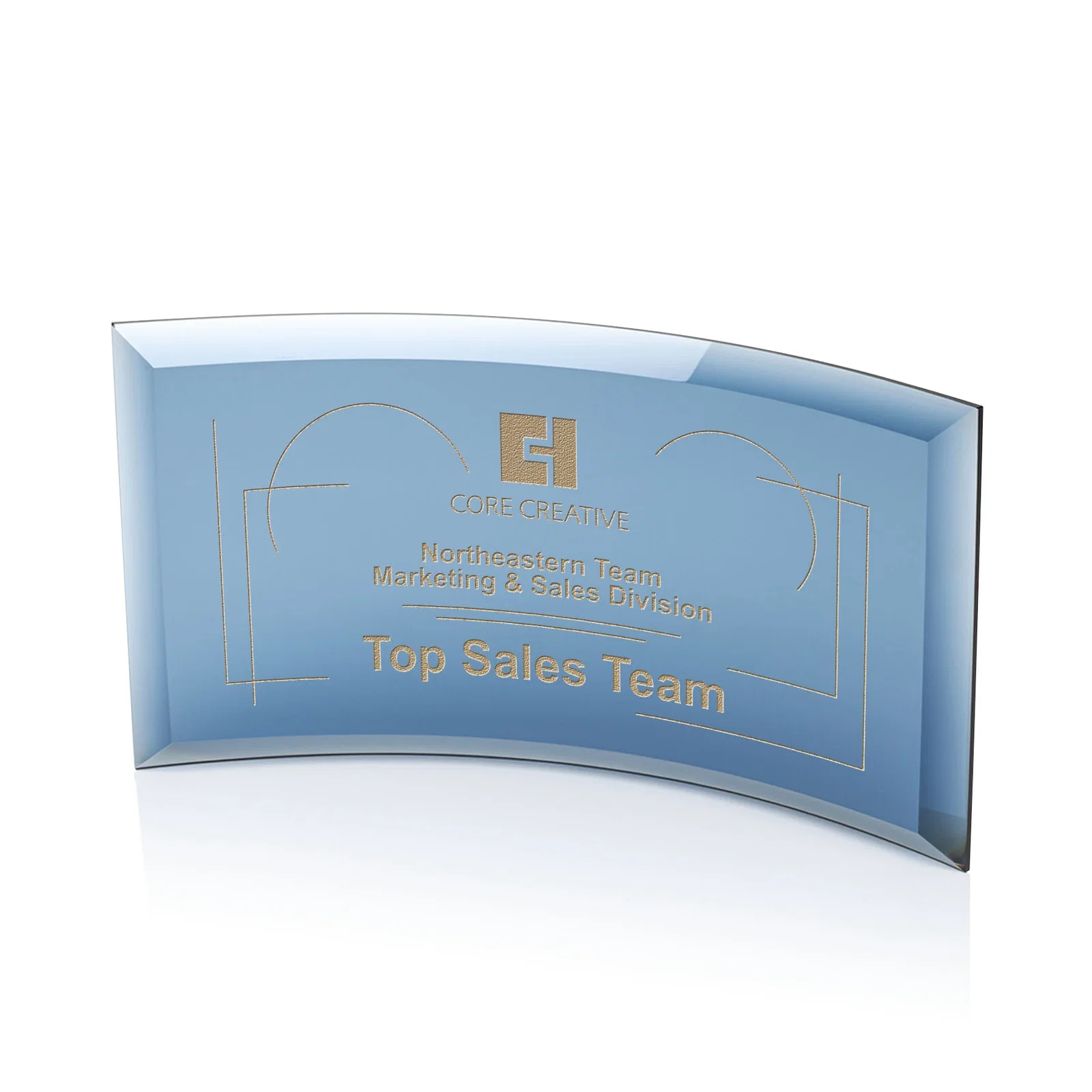 Custom Starfire or Jade Glass Crescent Award in Five Color Options for volunteer appreciation
