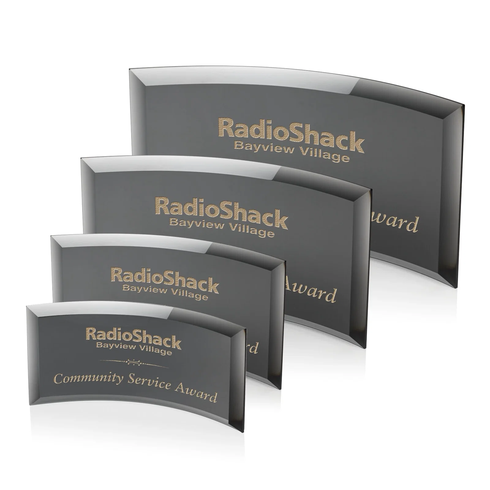 Personalized Starfire or Jade Glass Crescent Award in Five Color Options for employee recognition