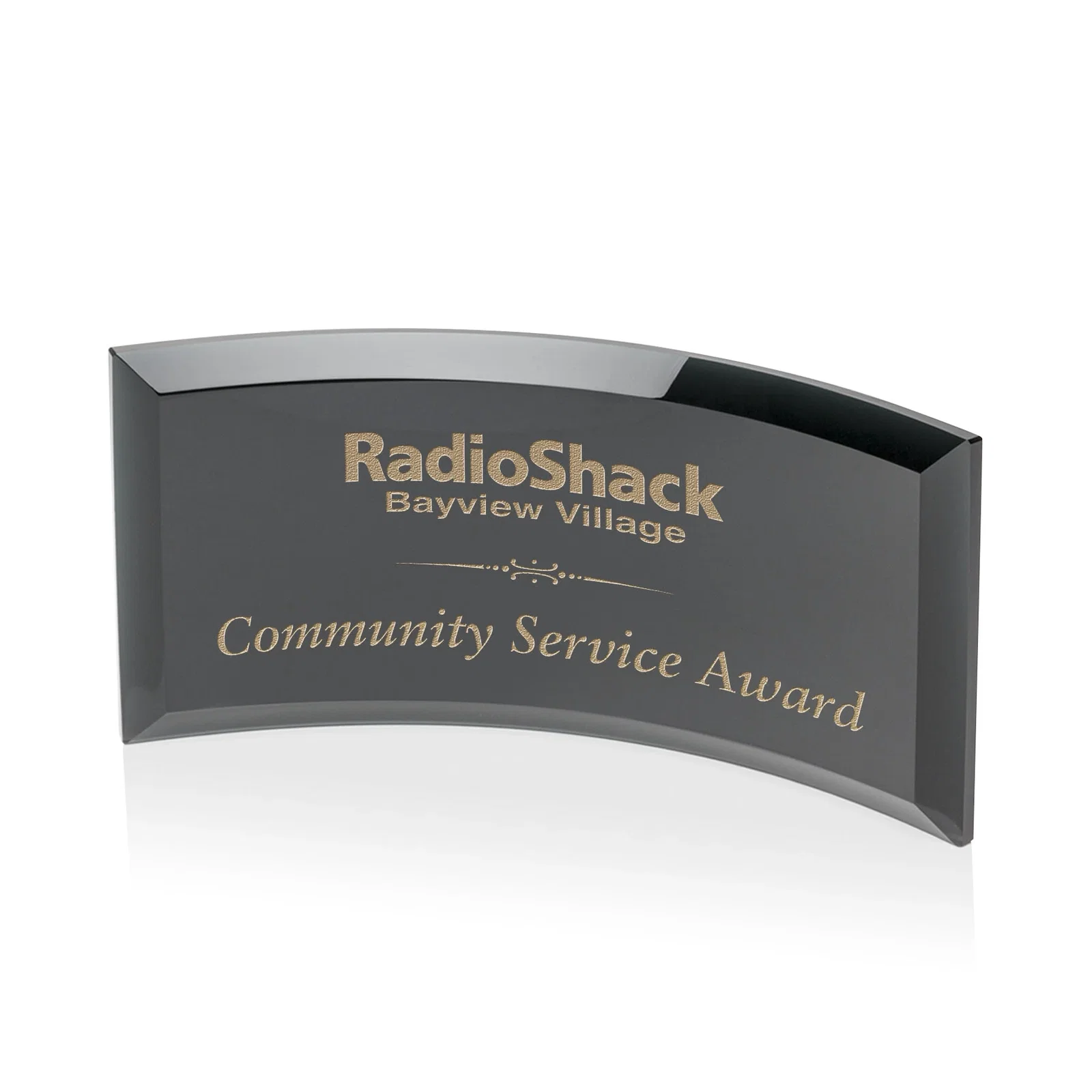 Personalized Starfire or Jade Glass Crescent Award in Five Color Options for corporate award ceremonies