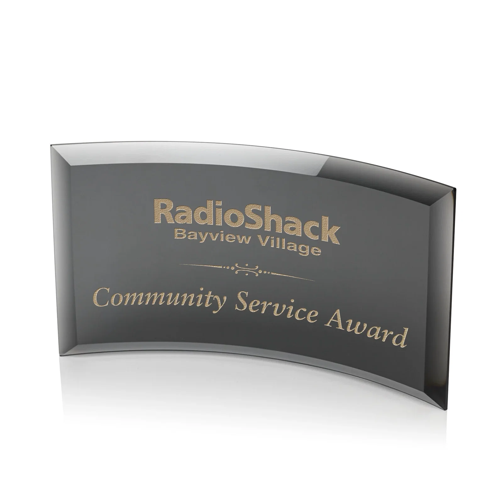 Personalized Starfire or Jade Glass Crescent Award in Five Color Options for service anniversary gifts