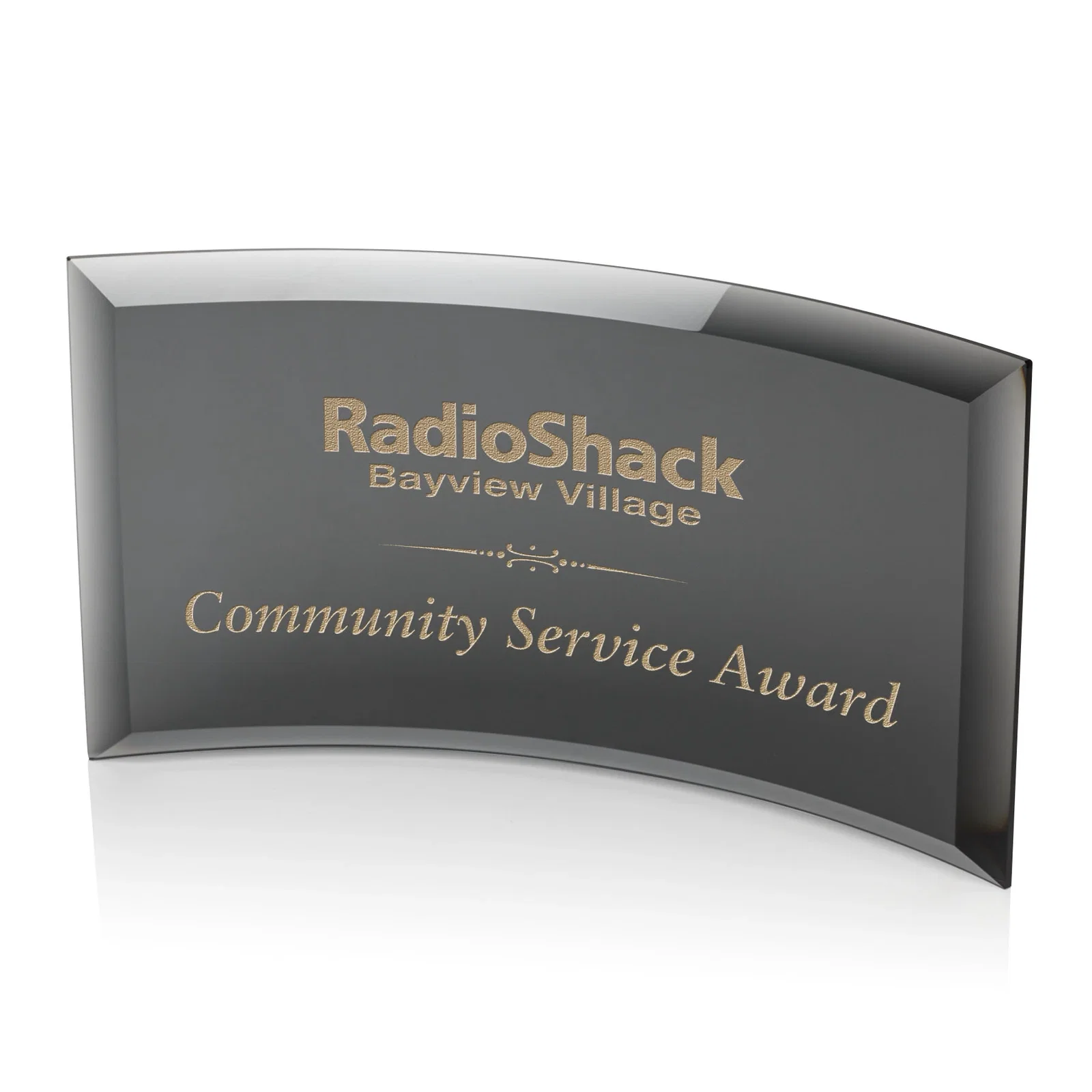 Personalized Starfire or Jade Glass Crescent Award in Five Color Options for retirement presentations
