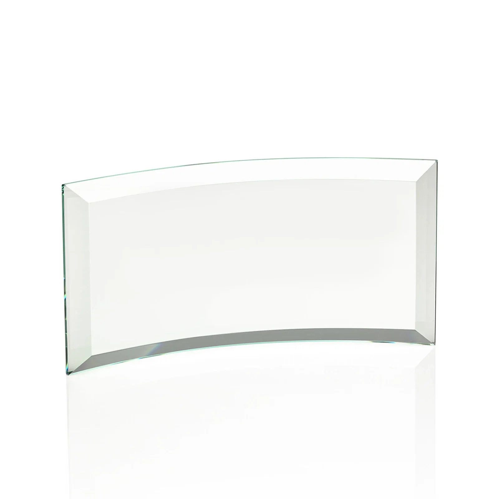 Branded Starfire or Jade Glass Crescent Award in Five Color Options for retirement presentations