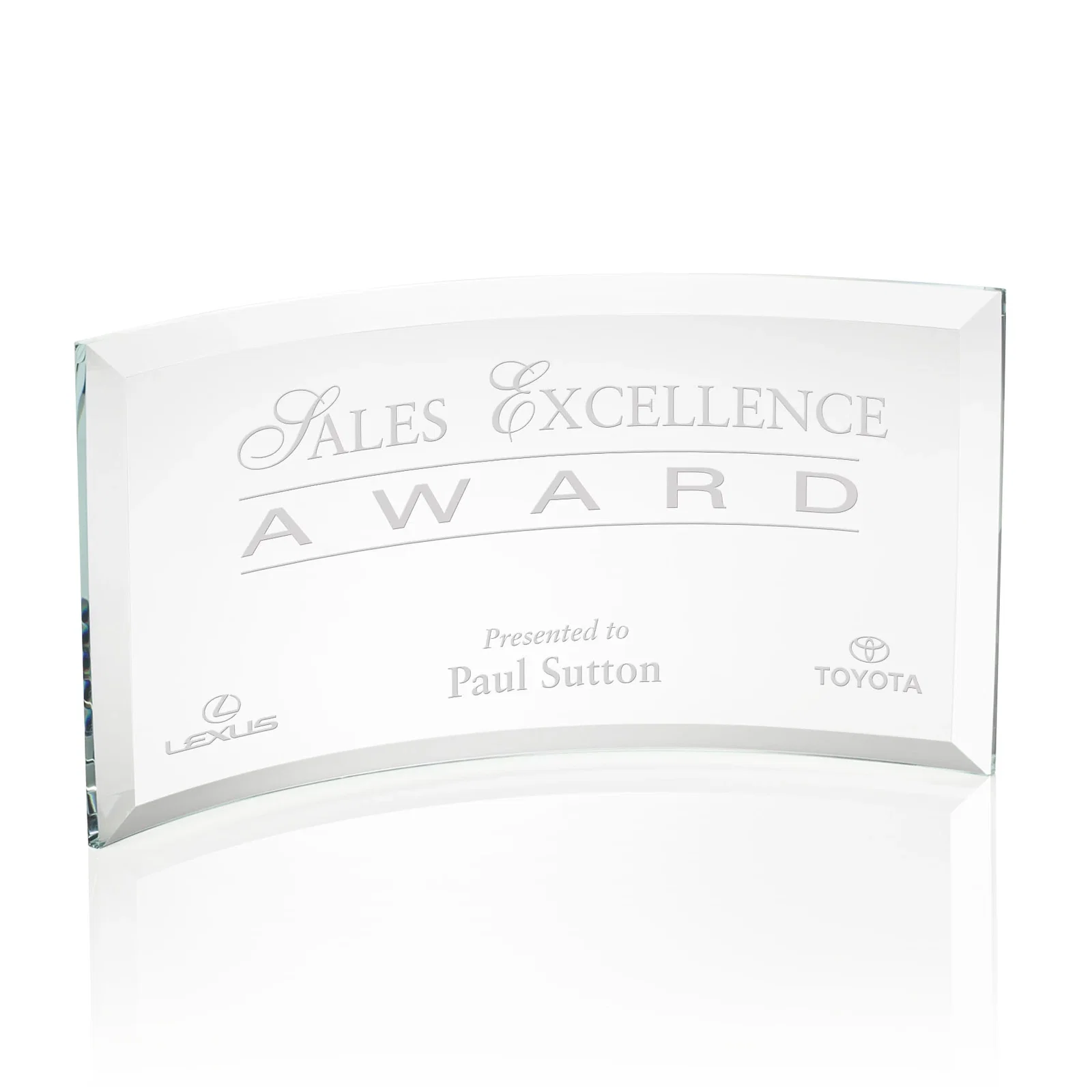 Custom Starfire or Jade Glass Crescent Award in Five Color Options for team milestone celebrations