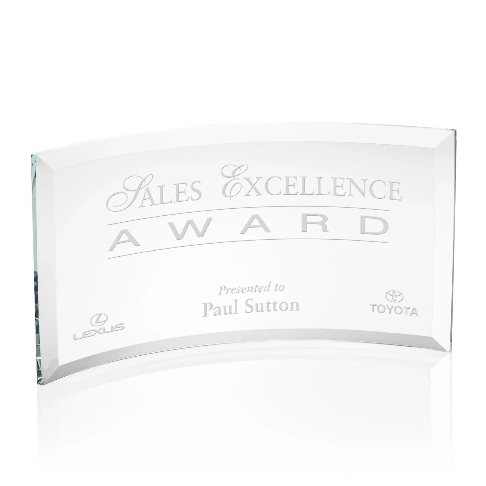 Custom Starfire or Jade Glass Crescent Award in Five Color Options for donor appreciation
