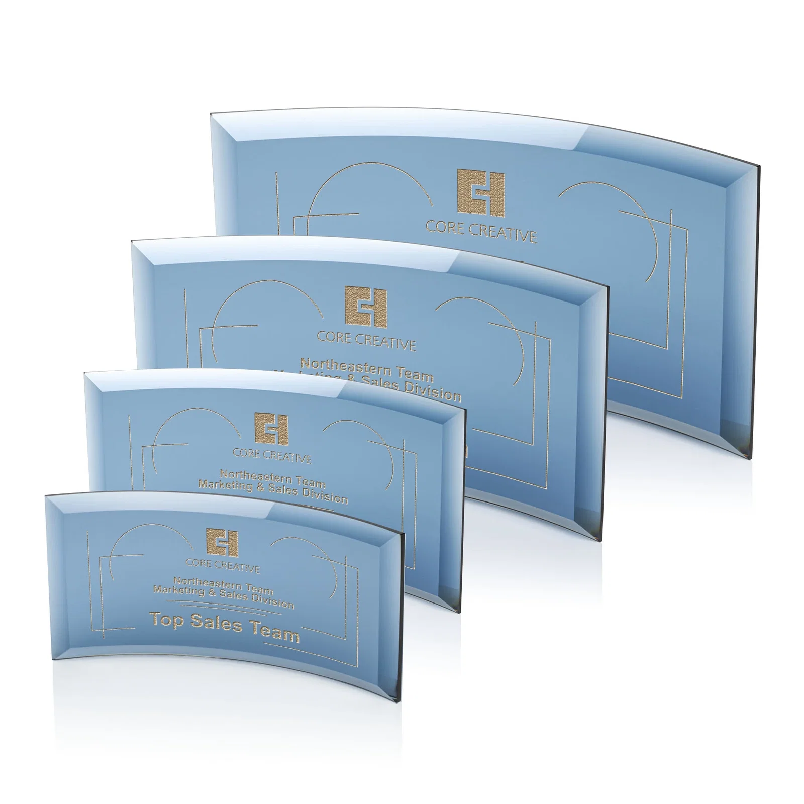 Custom Starfire or Jade Glass Crescent Award in Five Color Options for graduation ceremonies