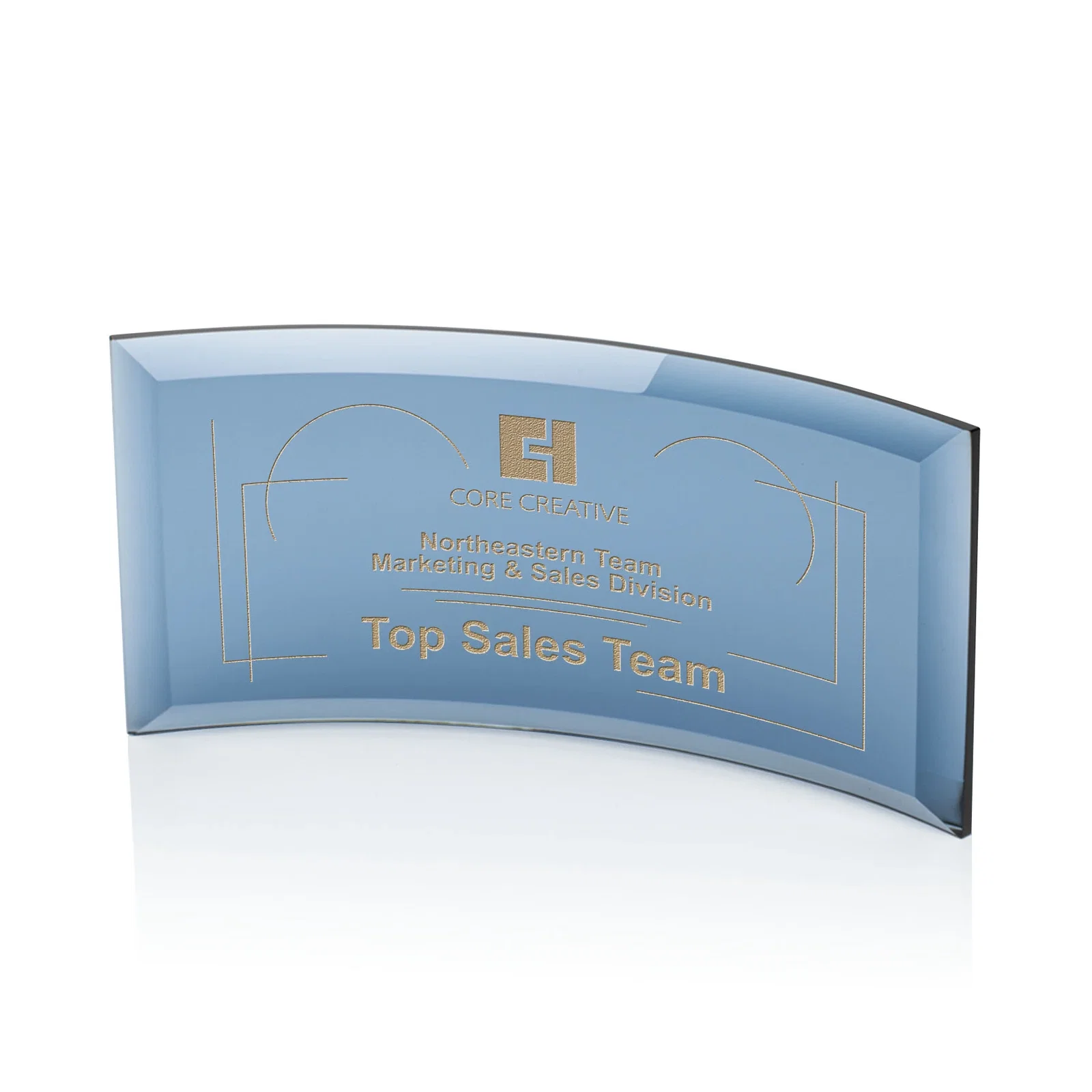 Custom Starfire or Jade Glass Crescent Award in Five Color Options for safety achievement programs