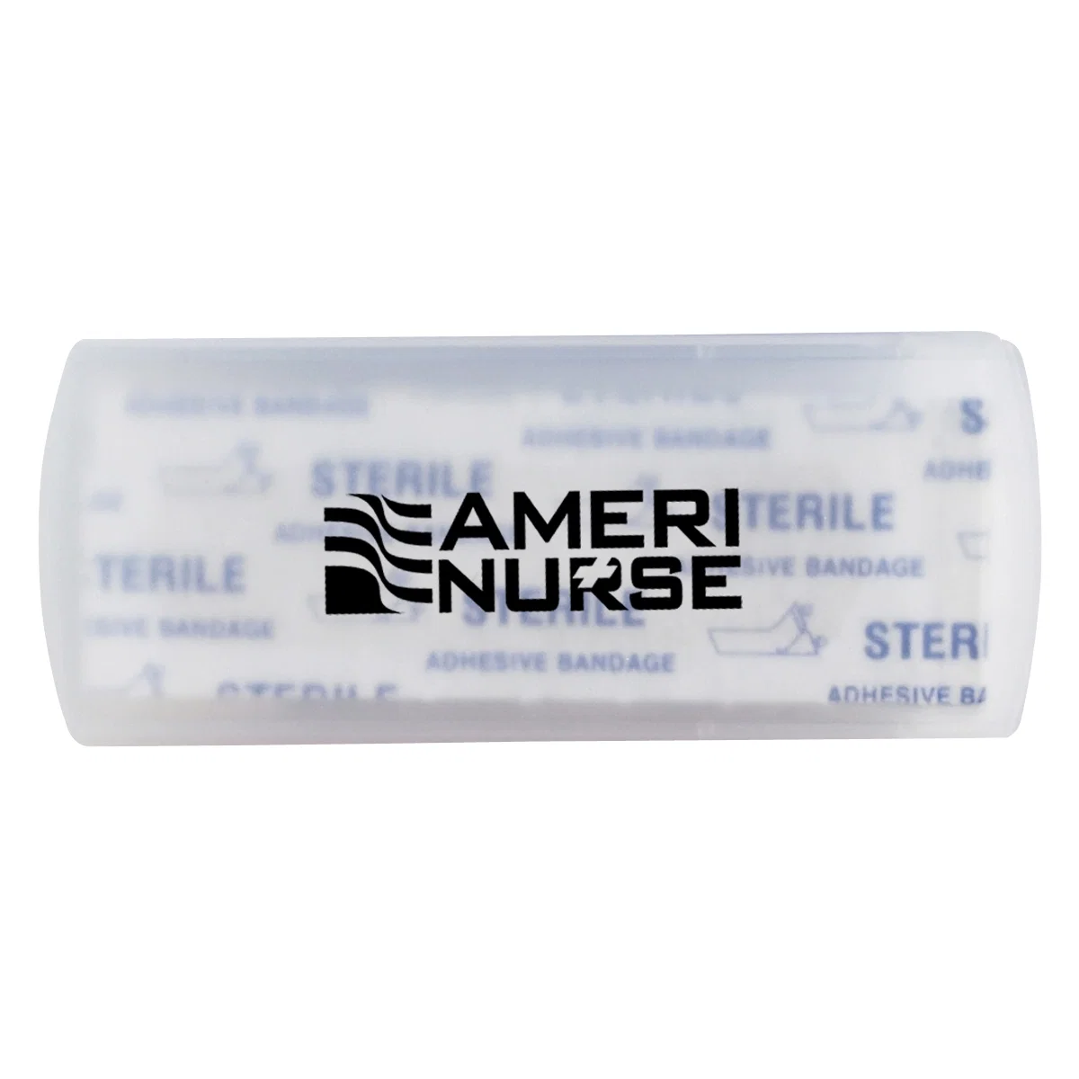 Slim plastic case holding a supply of adhesive bandages