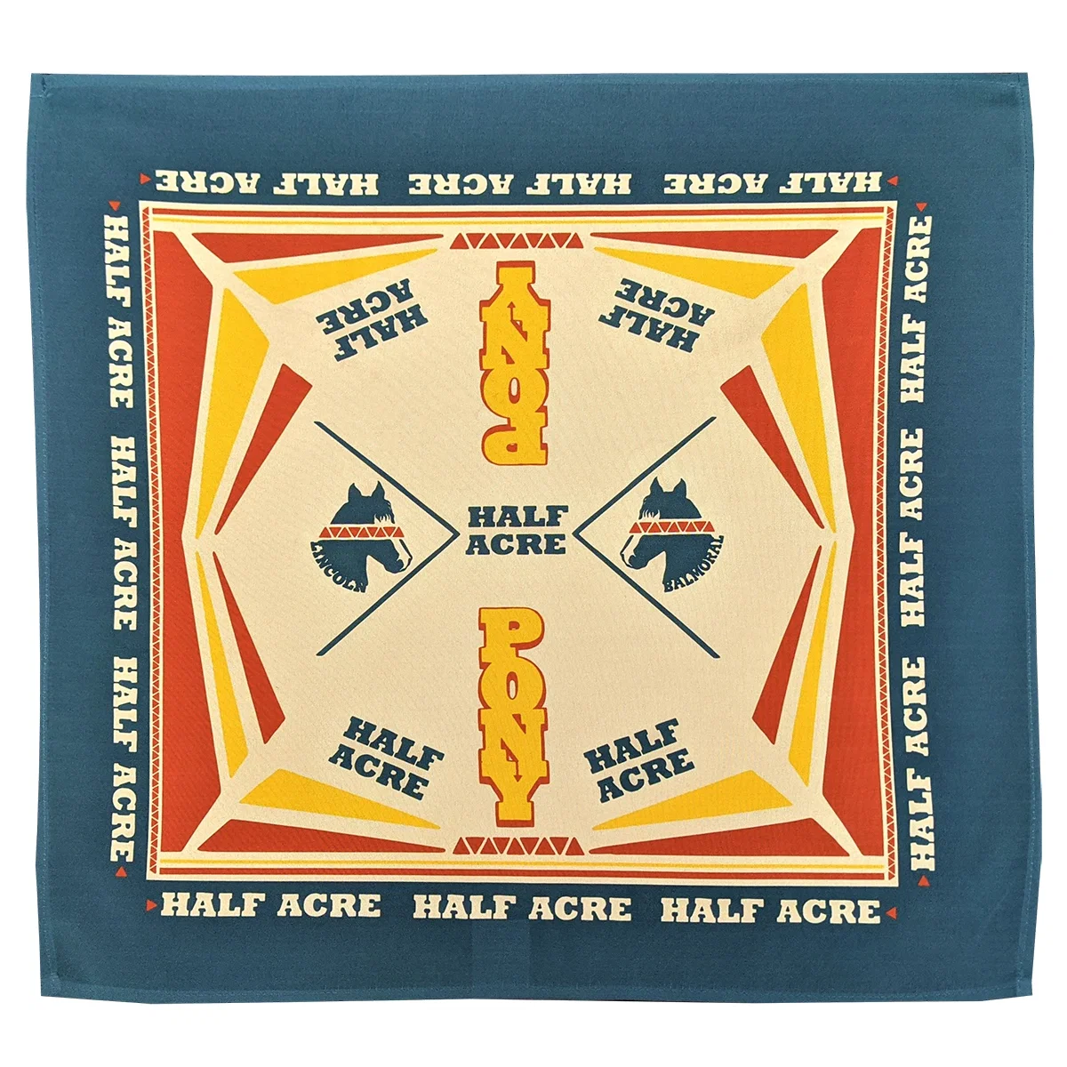 White polyester bandana laid flat as a twenty-one inch square